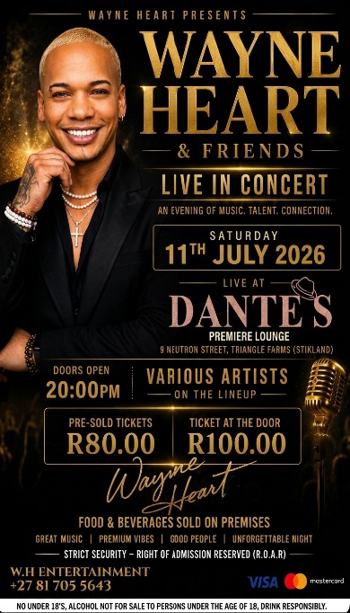 Wayne Heart & Friends – Live in Concert, Saturday 11 July 2026, Dante's Premiere Lounge, Stikland